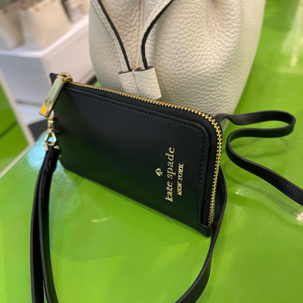 Kate Spade Card Case Lanyard Saffiano Leather Black NWT - Picture 8 of 16